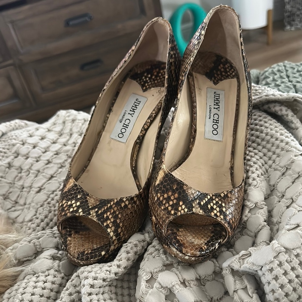 Jimmy Choo Brown Peep Toe Pumps